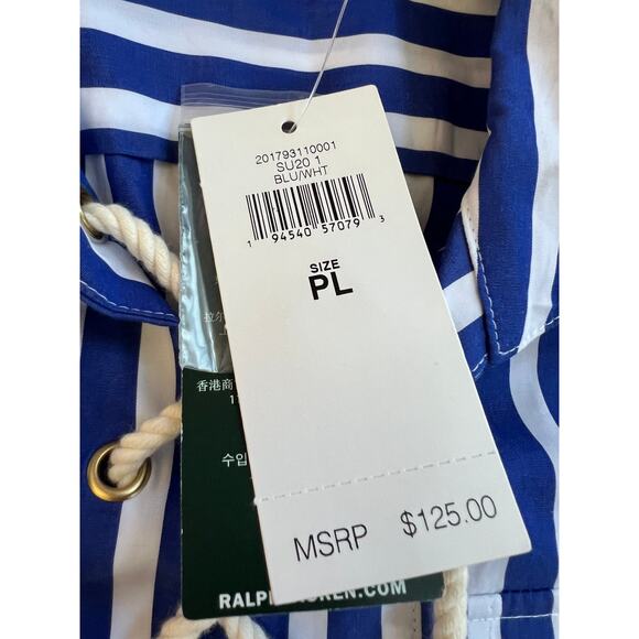 Lauren Ralph Lauren Women's Long Sleeve Blue White Stripe Shirt Size PL NWT - Picture 3 of 16